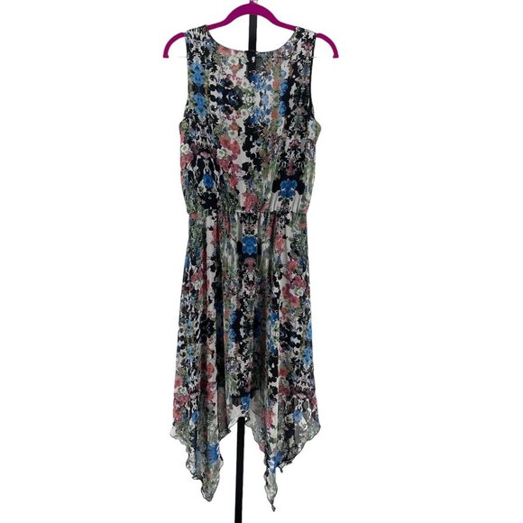 Robert Louis Womens Handkerchief Midi Floral Dress size M Flowy Faux Wrap Fairy - Picture 3 of 8